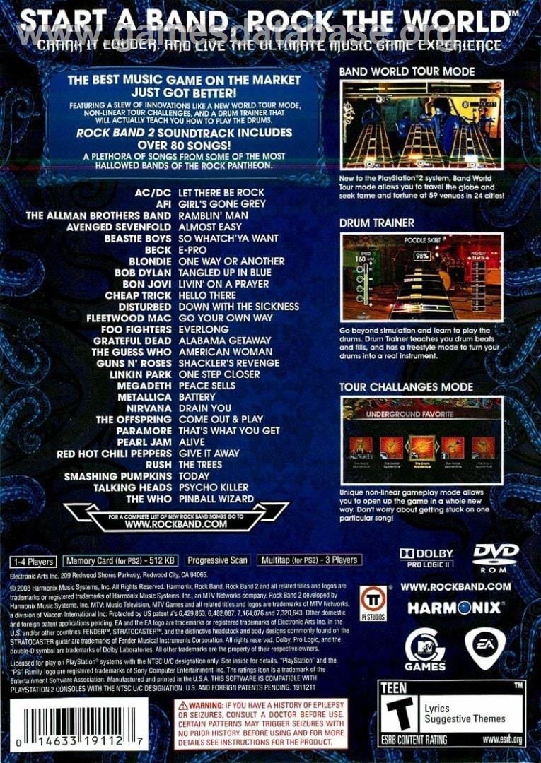 Rock Band 2 - Sony Playstation 2 - Artwork - Box Back